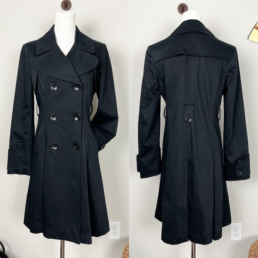 90s vintage black navy minimalist classy academia double breasted trench coat